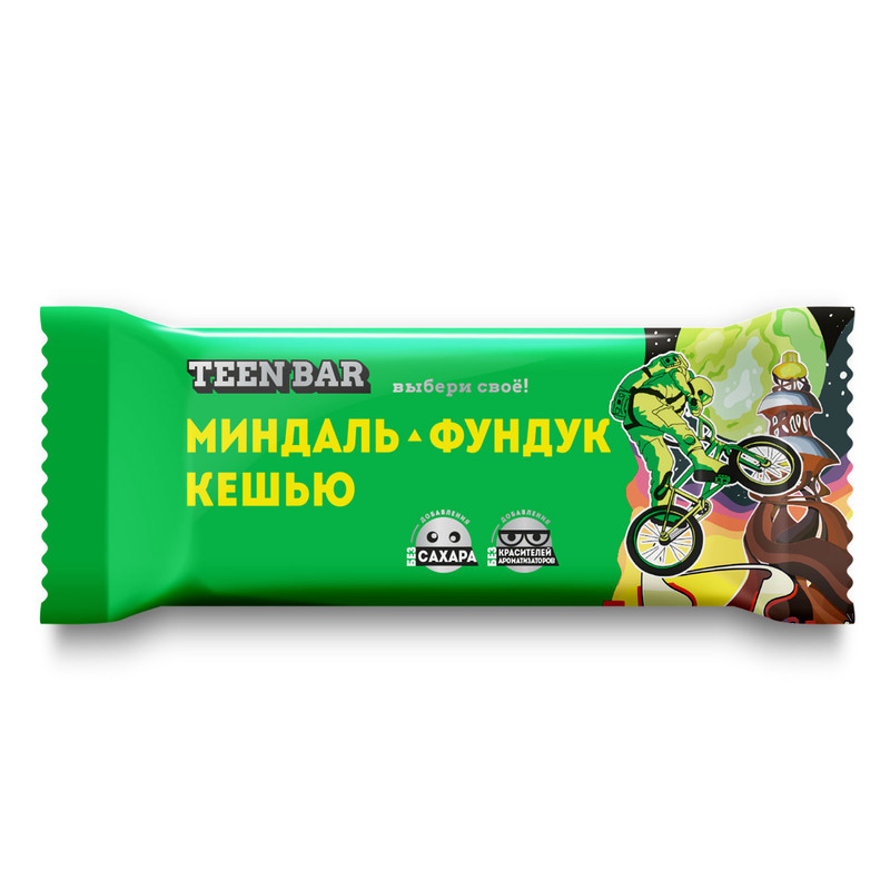 фото Батончик фруктово - ореховый teen bar миндаль, фундук, кешью, 35г, 8 шт.