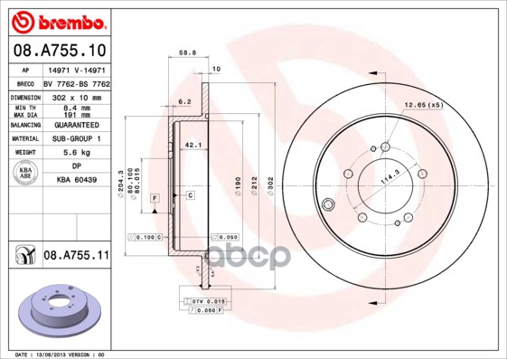 

Диск Тормозной Задний Citroen C-Crosser/Mitsubishi Outlander Ii /D=302mm Brembo 08.A755.11