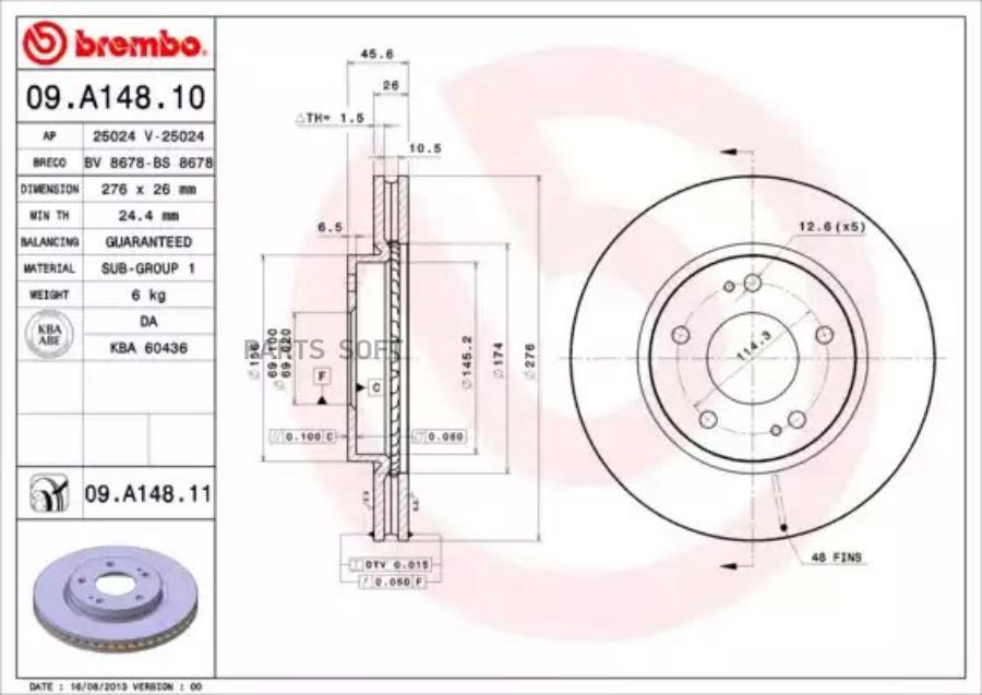 

Тормозной диск brembo комплект 1 шт. 09A14811