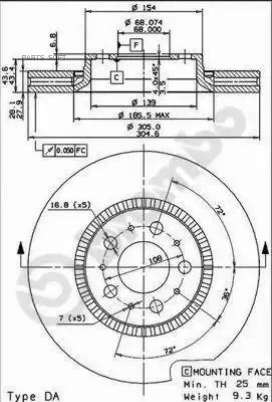 

Тормозной диск brembo комплект 1 шт. 09913075