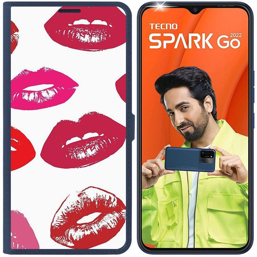 

Чехол-книжка Eco Book для Tecno Spark Go 2022 Губы паттерн 2, Синий