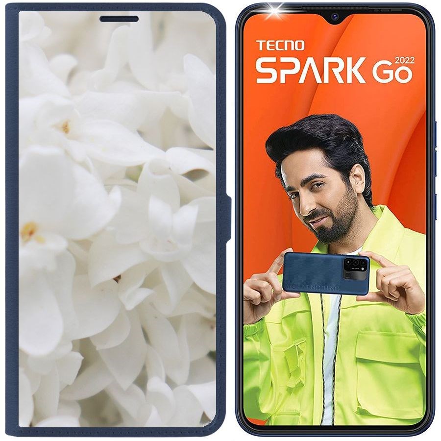 

Чехол-книжка Eco Book для Tecno Spark Go 2022 Белые лилии, Синий