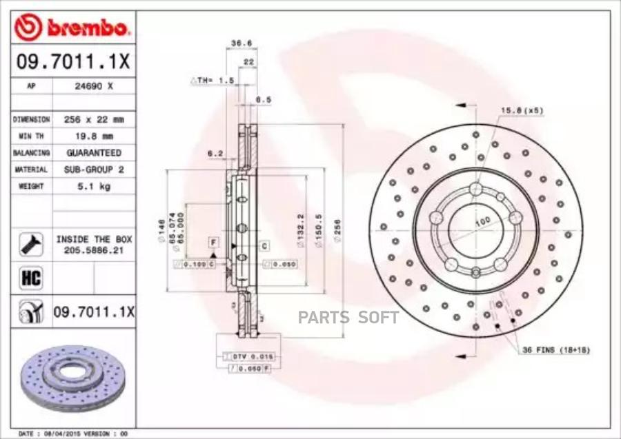 

Тормозной диск brembo комплект 1 шт. 0970111X