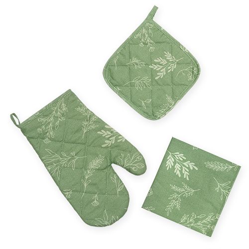 

Набор для кухни "Радушная хозяйка" 3 предмета, рогожка "Ботаника (грин)"; Набор №1, Зеленый