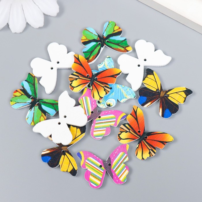 

Пуговицы декоративные Арт Узор дерево Бабочки яркие набор 12 шт 2,7х2,1 см микс, 2шт.