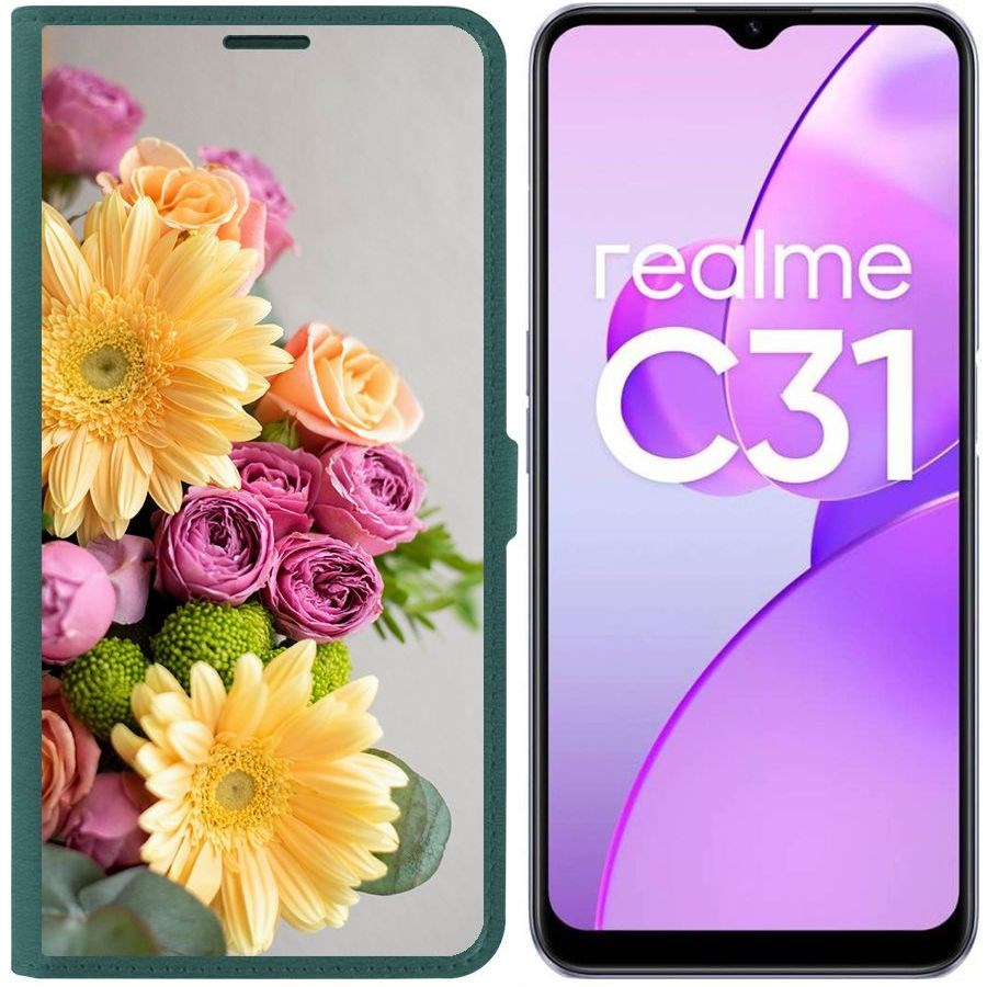 

Чехол-книжка Eco Book для Realme C31 Букет, Зеленый