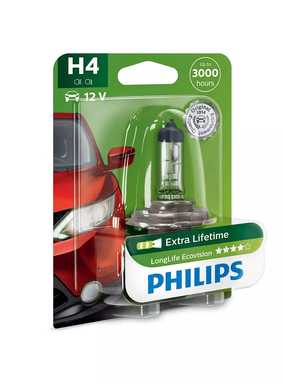 фото Галогенная лампа philips h4 (60/55w 12v) longlife ecovision (блистер) 1шт 12342llecob1