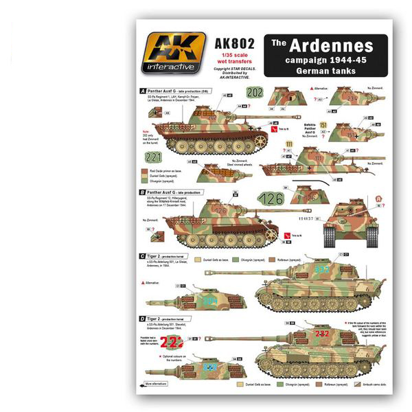 фото Декаль ak interactive the ardennes campaign 1944-45 german tanks ak-802 1/35