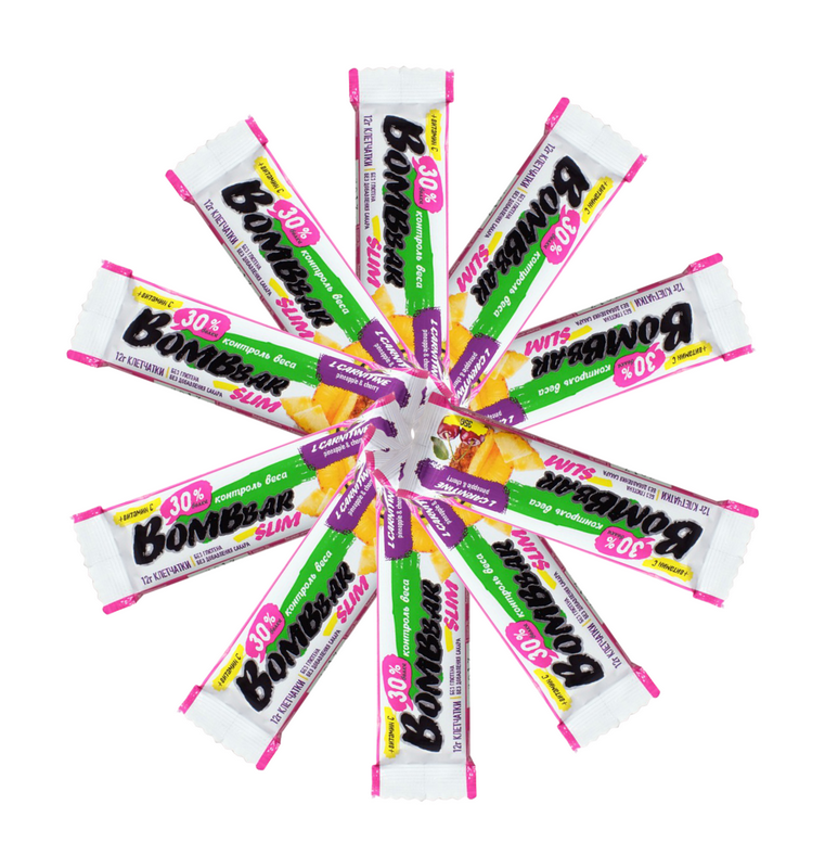 

Протеиновые батончики Bombbar Slim + Vitamin C ананас, вишня, 10 шт по 35 г