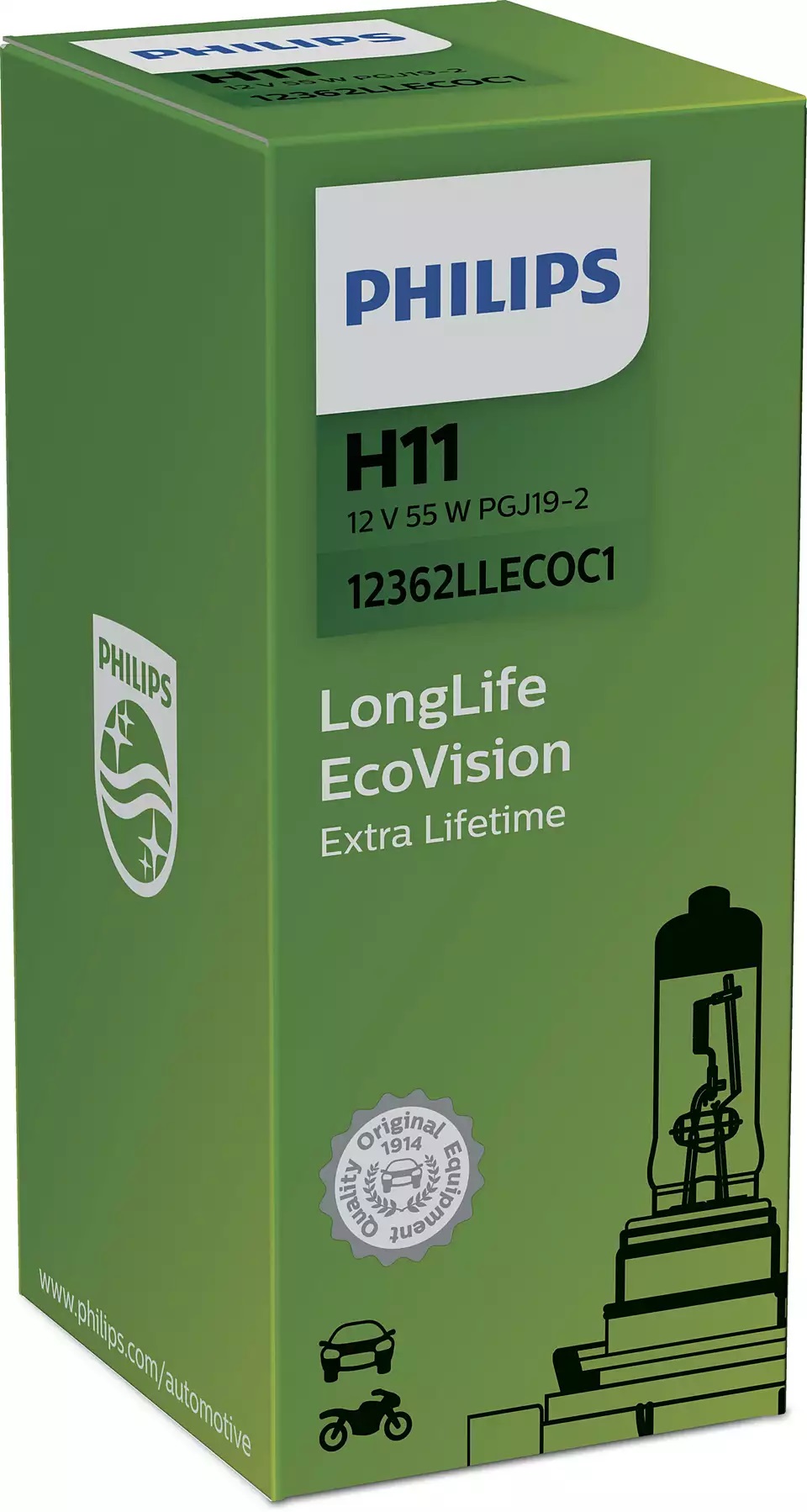 фото Галогенная лампа philips h11 (55w 12v) longlife ecovision 1шт 12362llecoc1