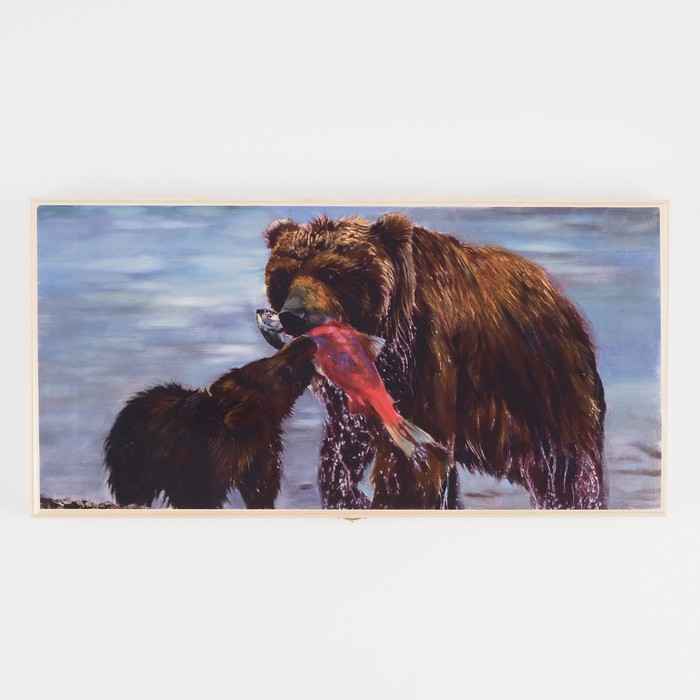 фото Нарды take it easy медведь на охоте деревянная доска 50х50 см с полем для шашек 7452420