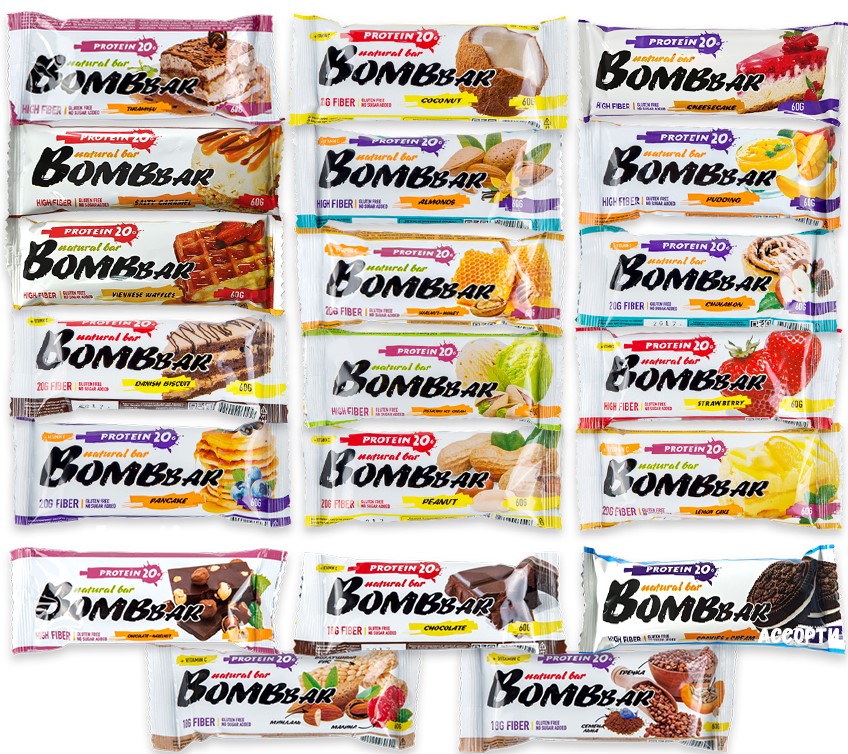 

Bombbar Ассорти протеиновых батончиков - все вкусы, 20шт x 60г
