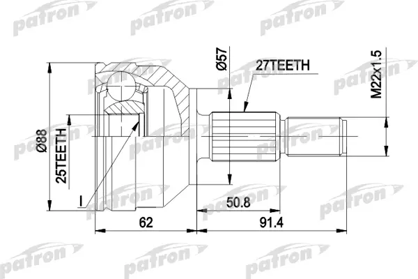 

ШРУС наружн к-кт 27x57x25 FORD: MONDEO 1.8/1.8TD/2.0 93-96 PATRON PCV1202