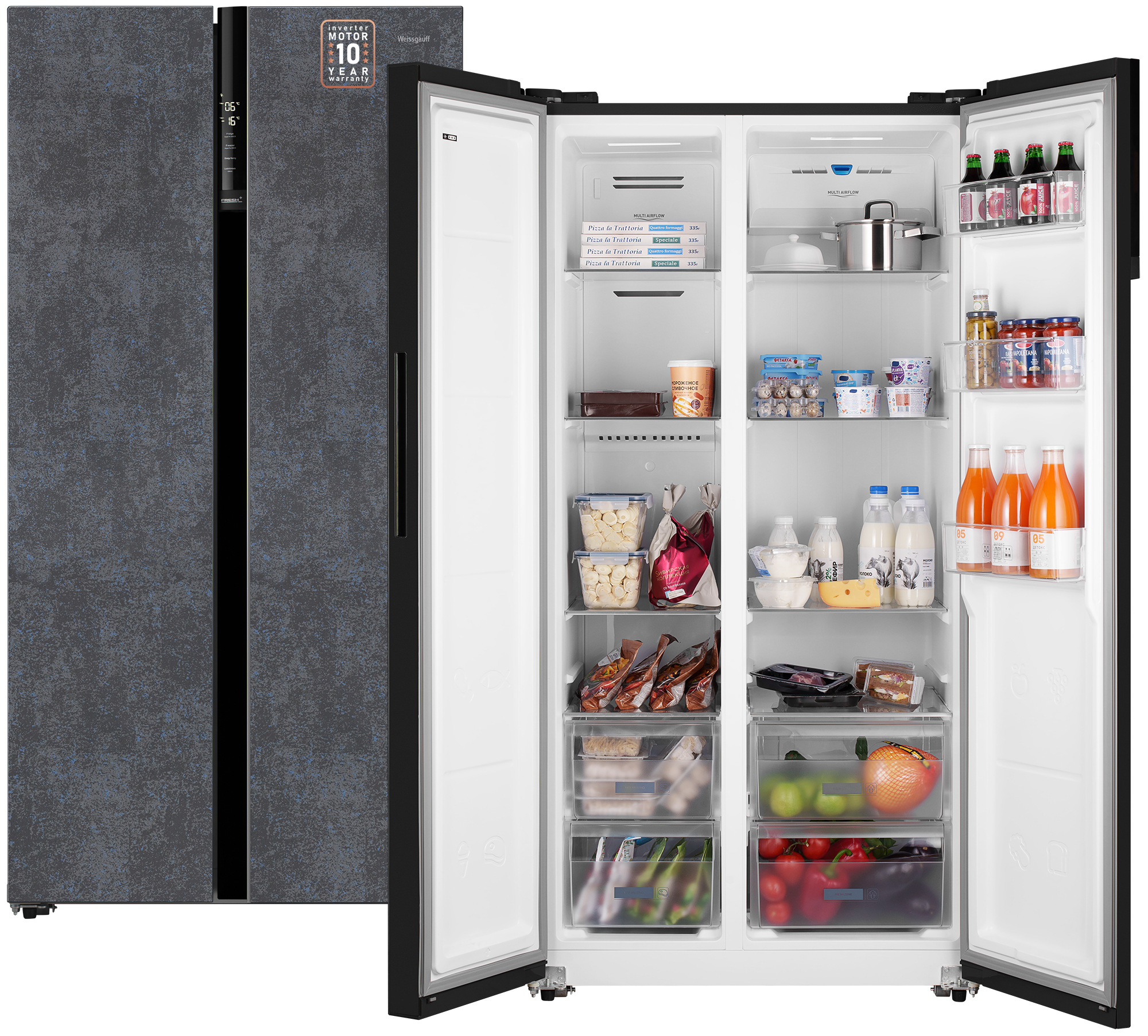 Холодильник Weissgauff WSBS 600 серый холодильник side by side weissgauff wsbs 692 nfw inverter ice maker