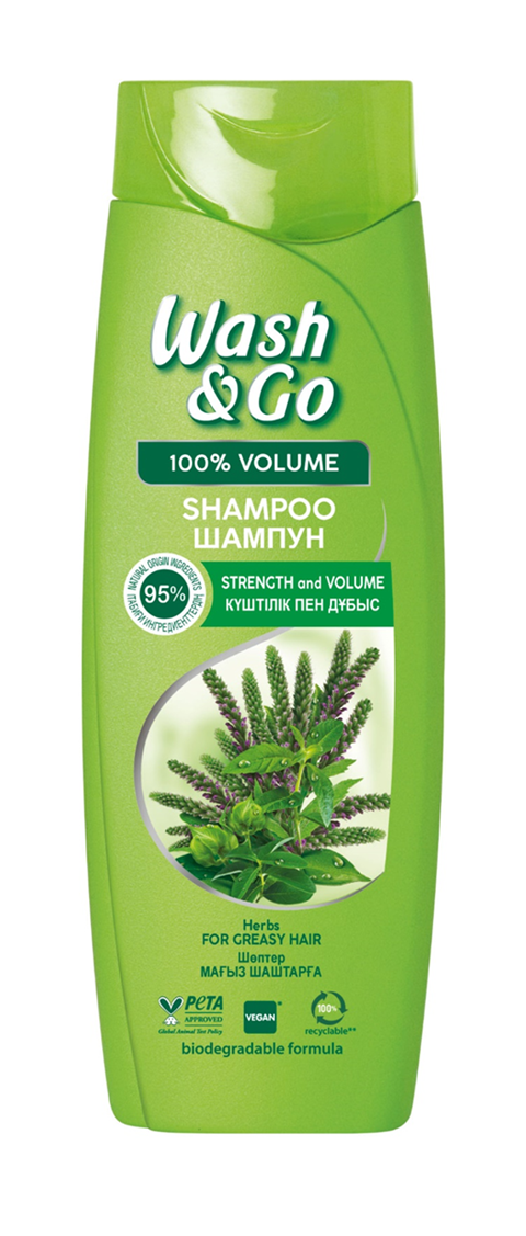 Шампунь для жирных волос wash&go с экстрактами трав 360 мл.