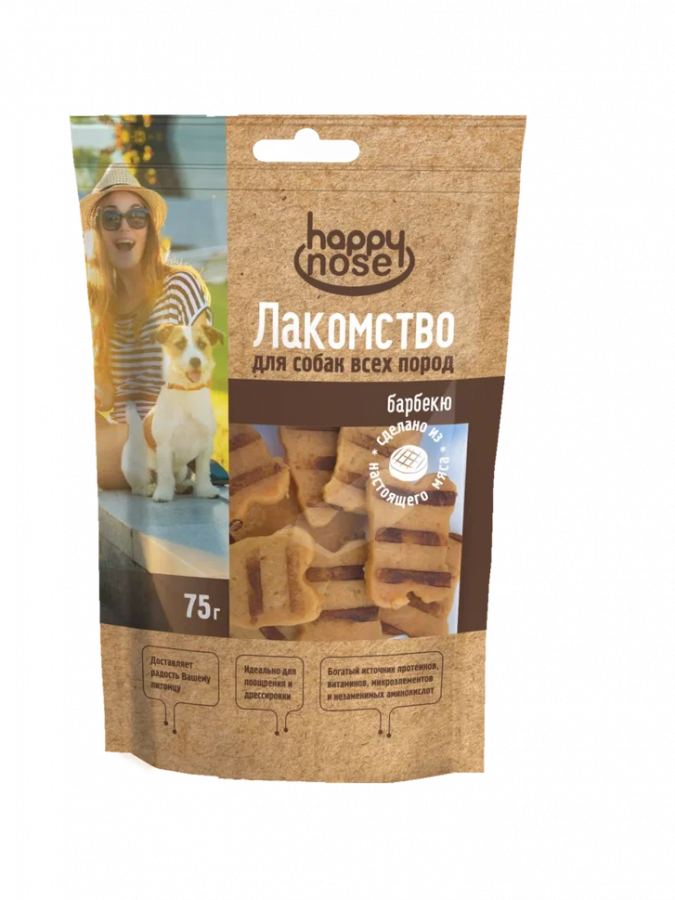 

Лакомство для собак Happy Nose, кусочки, курица, 75г, Галетки из куриной грудки