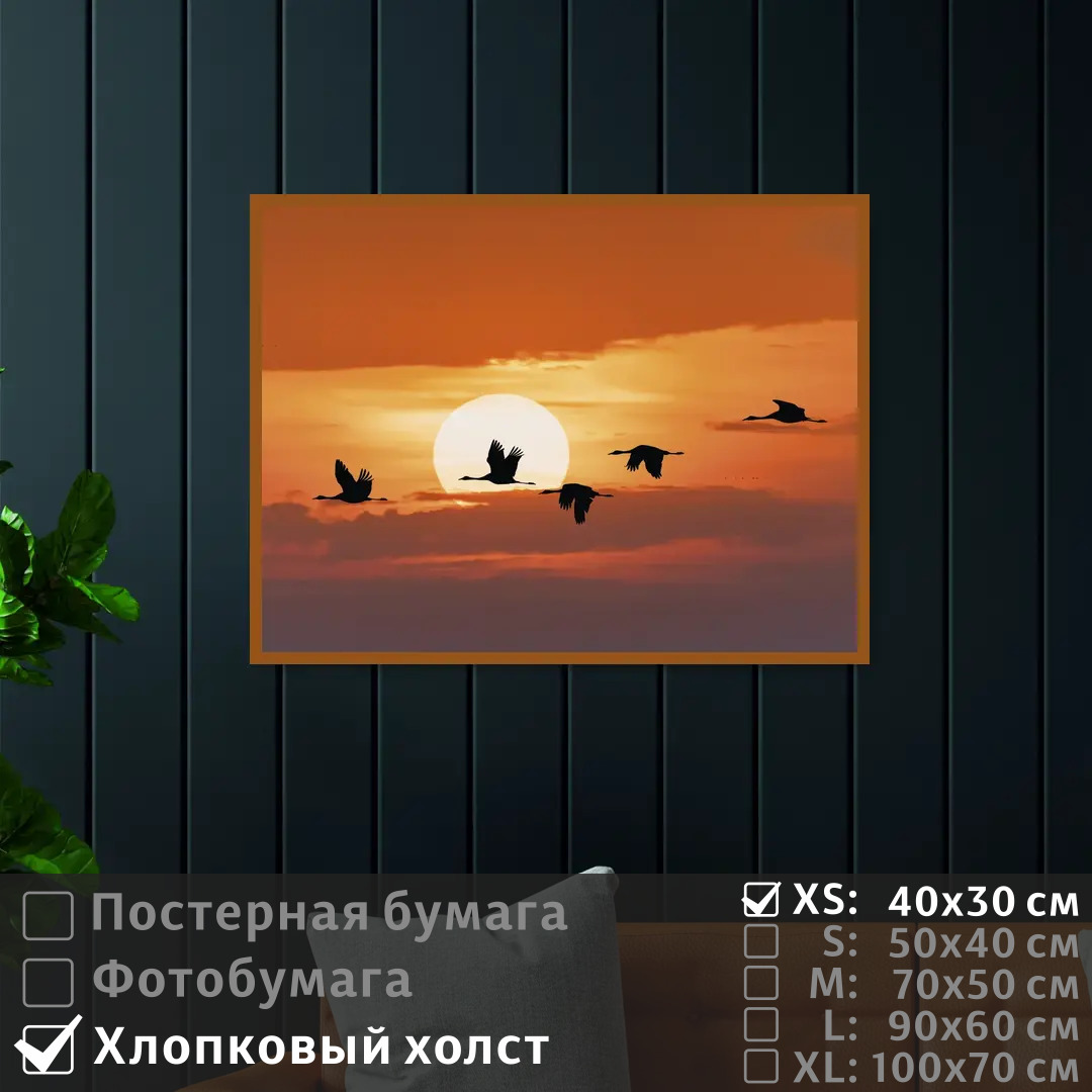 

Постер на холсте ПолиЦентр Журавли на закате солнца 40х30 см, ЖуравлиНаЗакатеСолнца