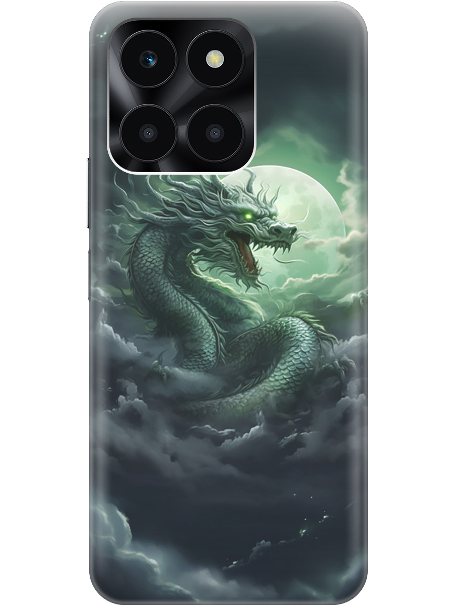 

Силиконовый чехол на Honor X6a с принтом "Дракон на фоне луны", Белый;зеленый;черный, 20001441