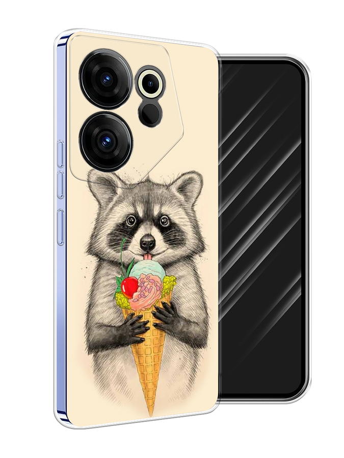 

Чехол Awog на Tecno Camon 20 Premier "Енот с мороженым", Бежевый;серый
