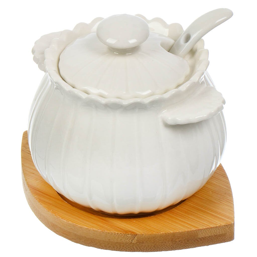 

Сахарница керамика, 10х8.9х8.4 см, с ложкой, на подставке, Y4-6587, Белый
