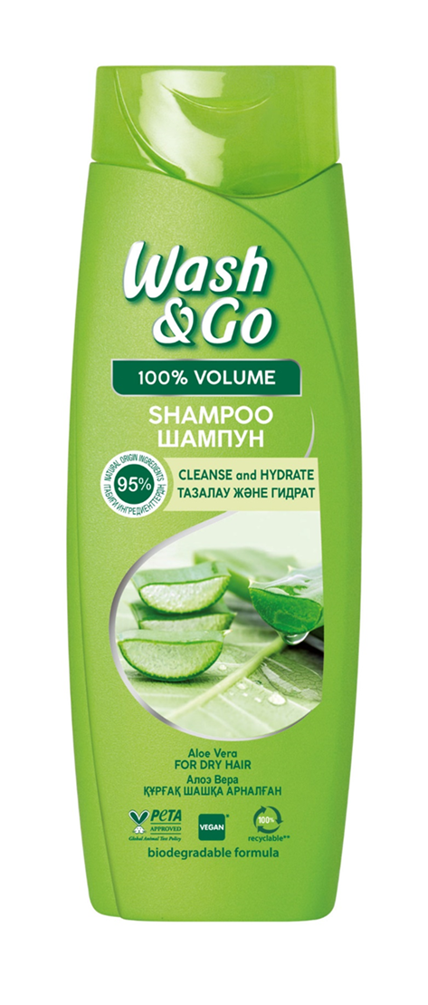 фото Шампунь для сухих волос wash&go с экстрактом алоэ вера 360 мл wash & go