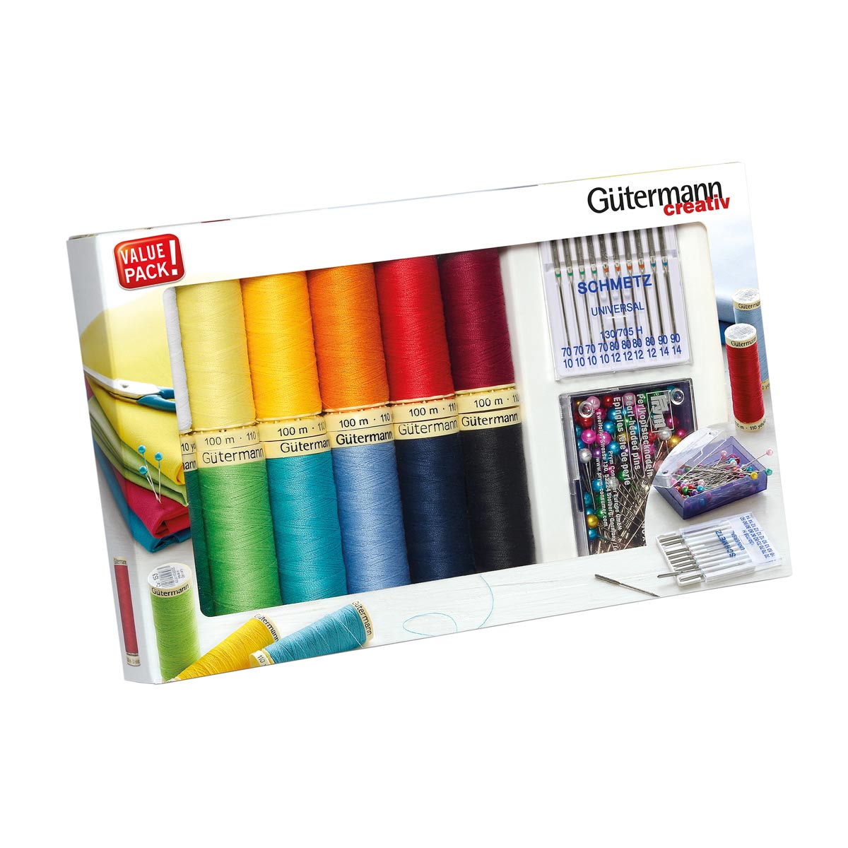 фото Набор швейных нитей guetermann 734563 sew-all, 100 м, 12 кат., с булавками и иголками