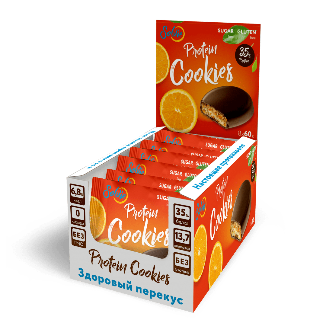 Протеиновое печенье Solvie Protein Cookies апельсин 8 шт по 60 гр