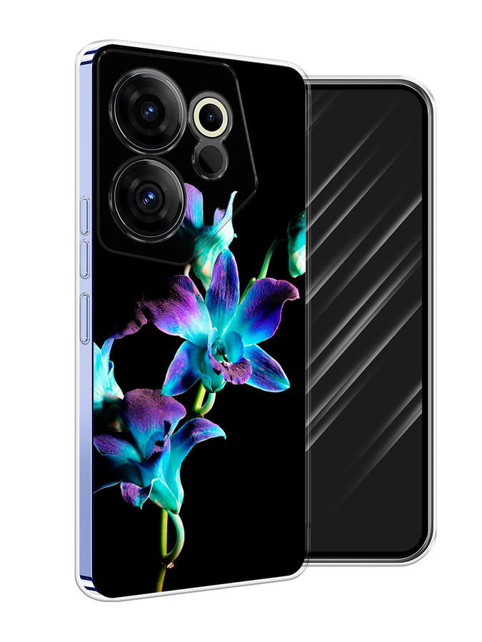 

Чехол Awog на Tecno Camon 20 Premier "Синий цветок на черном", Черный;голубой;синий
