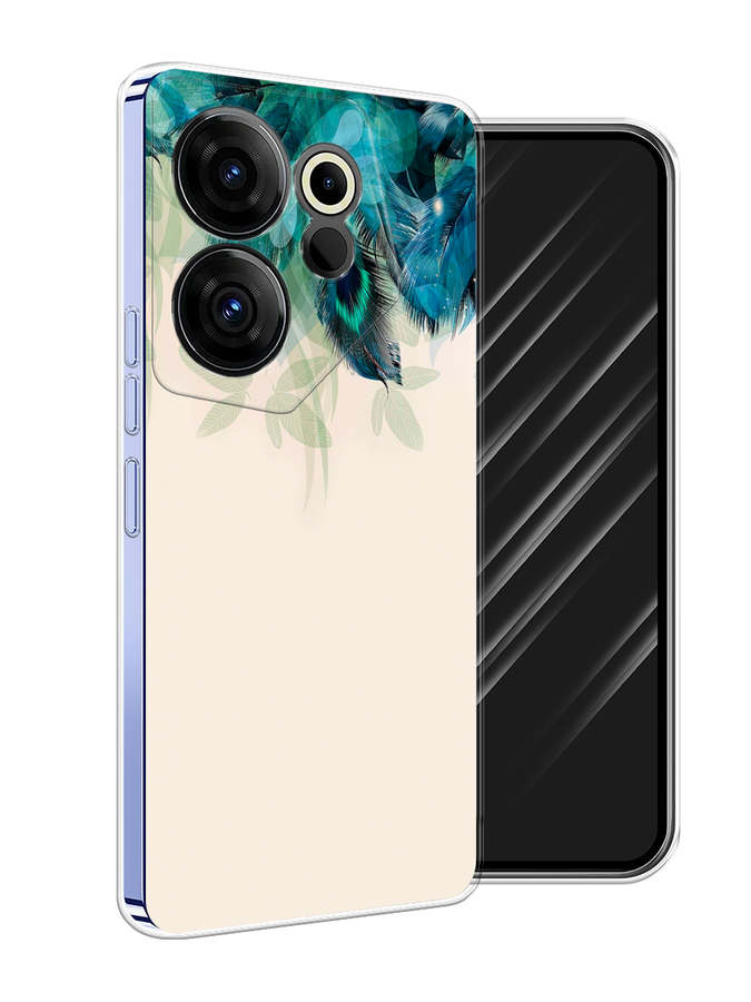 

Чехол Awog на Tecno Camon 20 Premier "Перья голубого цвета", Бежевый;синий;бирюзовый