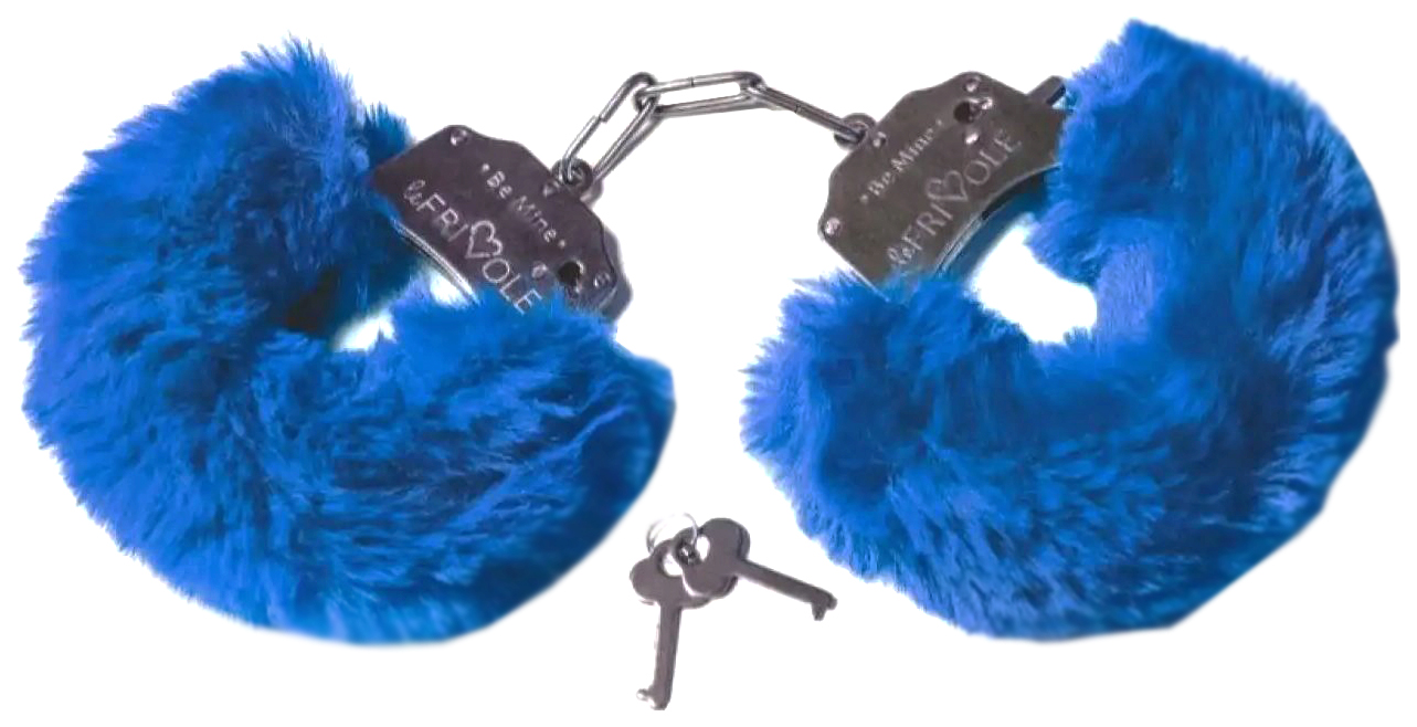 Шикарные синие меховые наручники с ключиками 190810