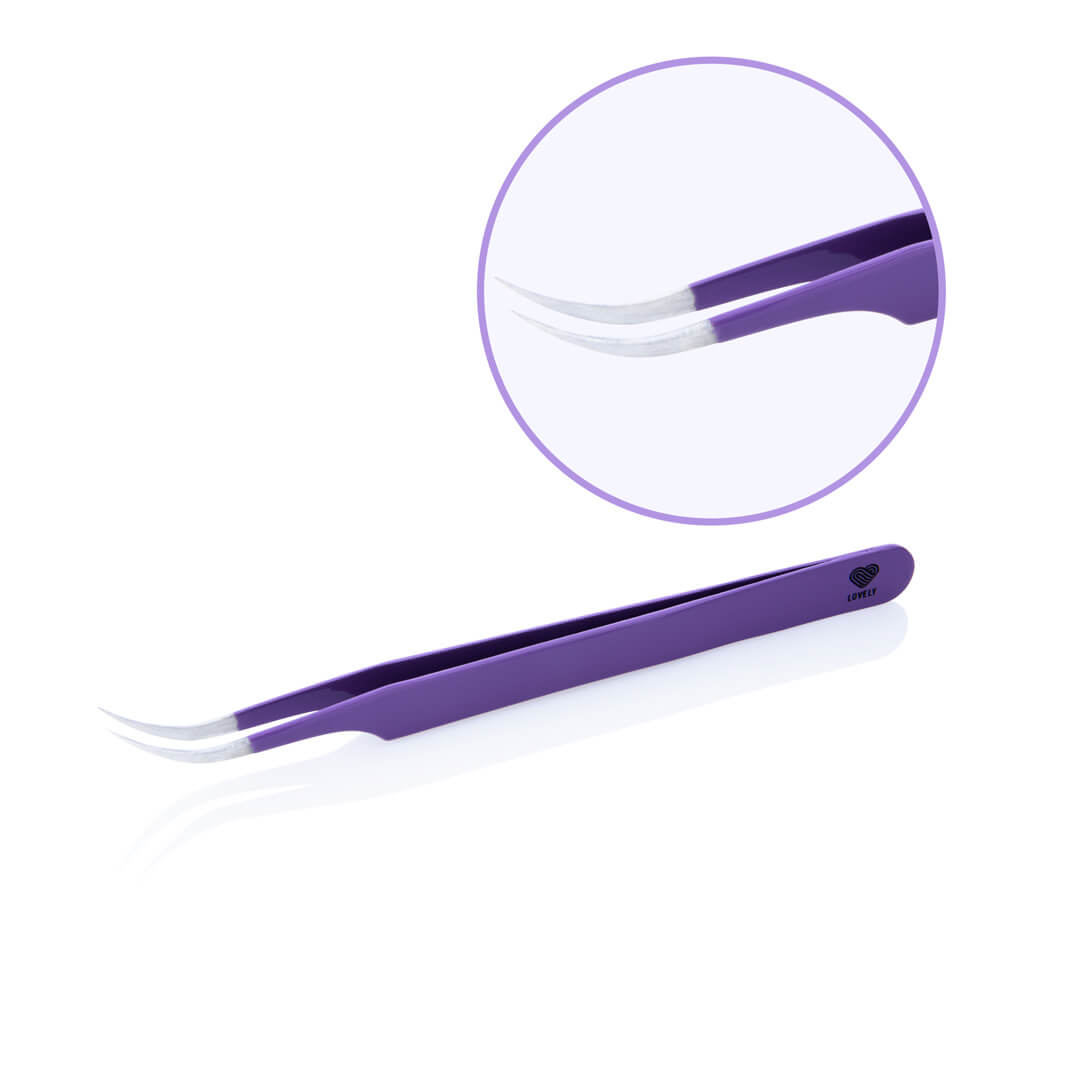 Пинцет для наращивания ресниц цветной Lovely (Lavender Line изогнутый) палочка для наращивания и завивки ресниц с аппликатором evabond р114 02