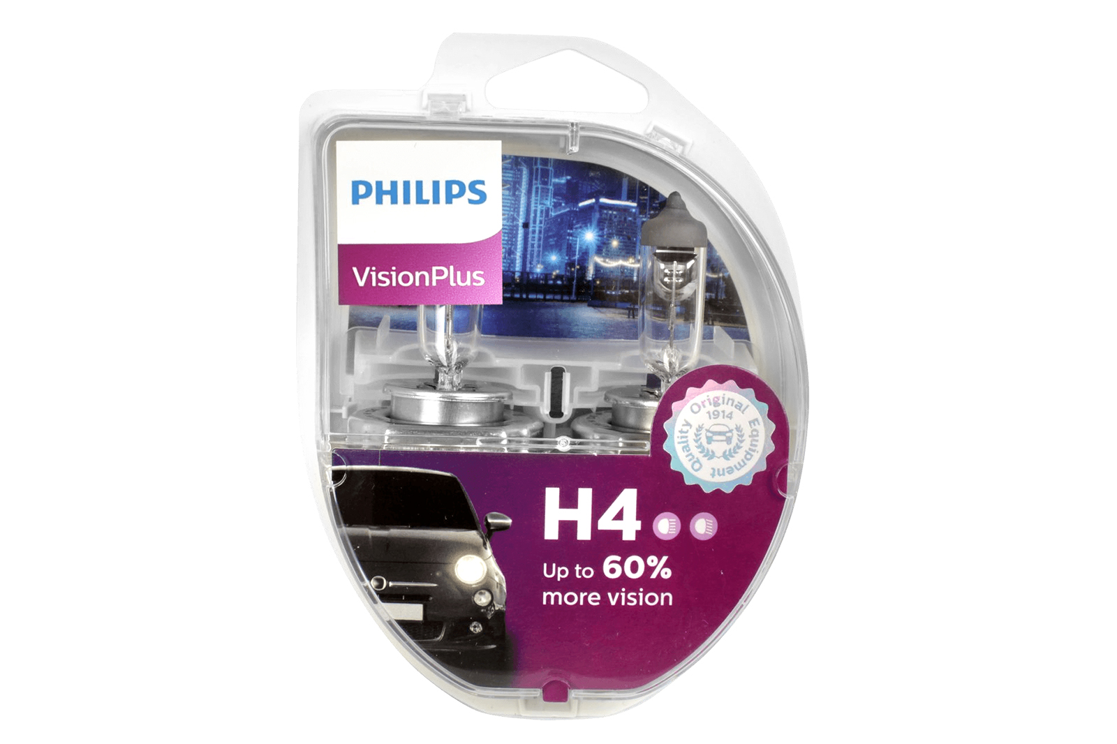 фото Галогенная лампа philips h4 (60/55w 12v) +60% visionplus 2шт 12342vps2