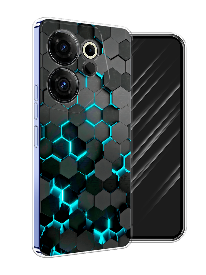 

Чехол Awog на Tecno Camon 20 Premier "Соты бирюзовые", Черный;бирюзовый;синий