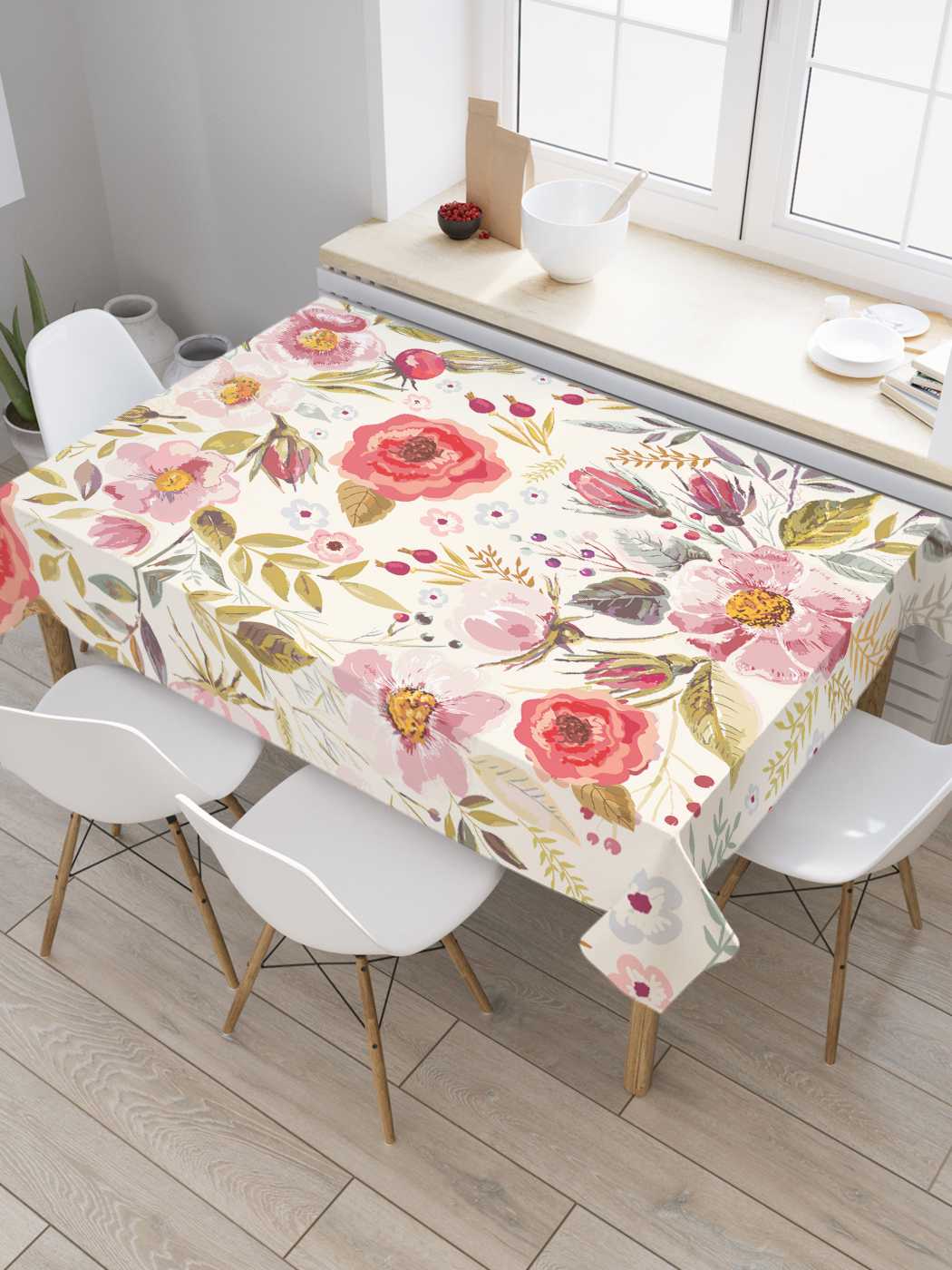 

Скатерть прямоугольная JoyArty "Цветочная солянка" из оксфорда, 180x145 см, Красный, Цветочная солянка