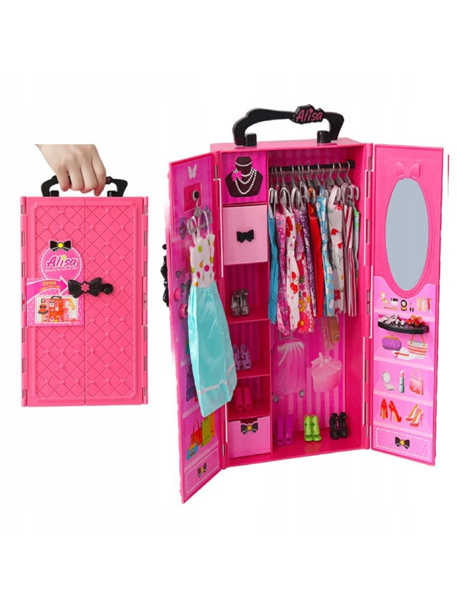 Модный розовый шкаф с одеждой и аксессуарами для кукол Barbie, 30 см