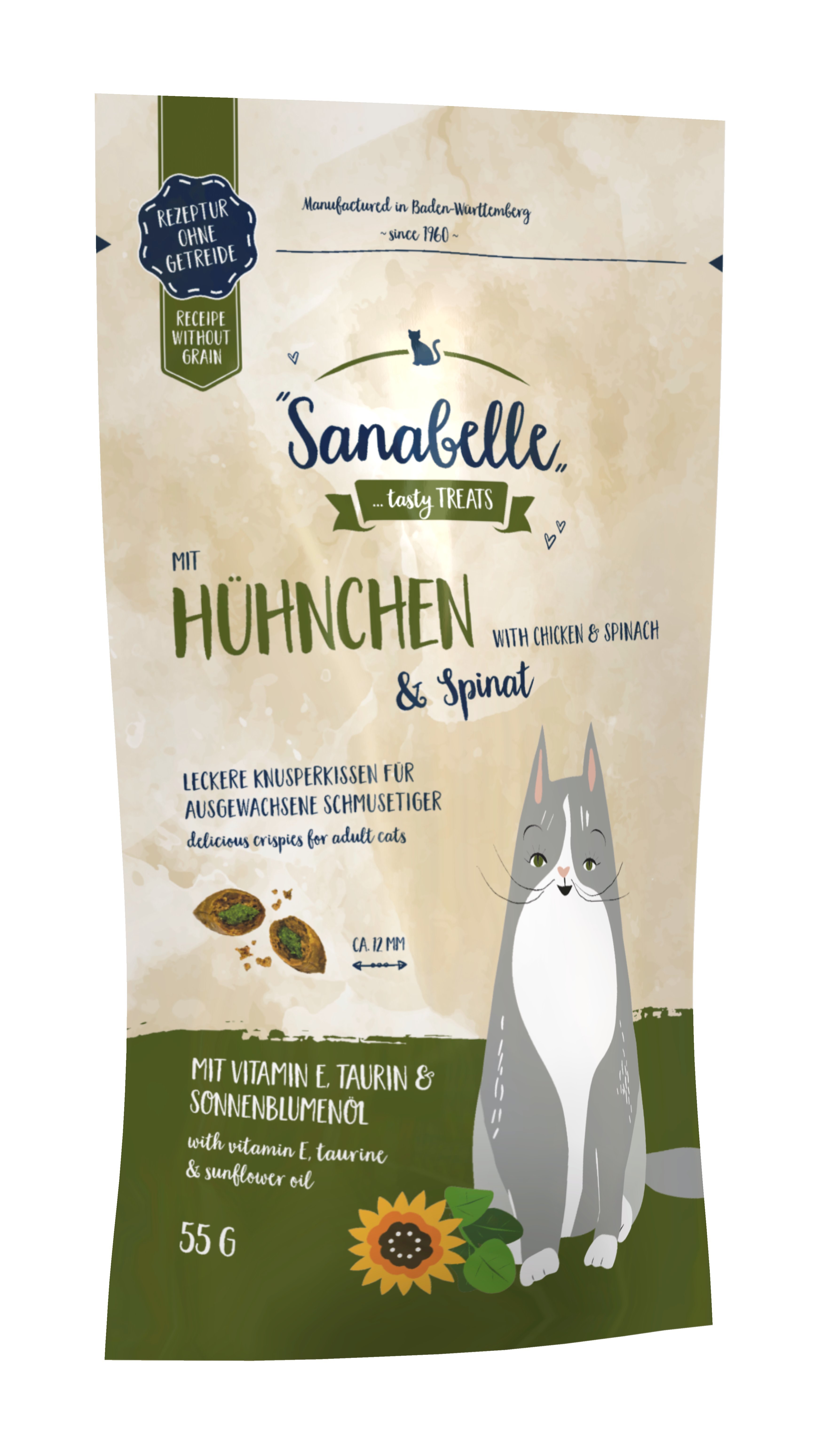 фото Лакомство для кошек sanabelle snack cat sticks подушечки, курица, курица и шпинат, 55 г