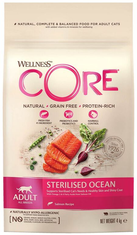 Сухой корм для кошек Wellness CORE Sterilised , лосось, 4кг