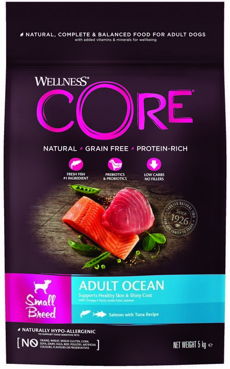 фото Сухой корм для собак wellness core small breed ocean для мелких пород, тунец, лосось, 5кг