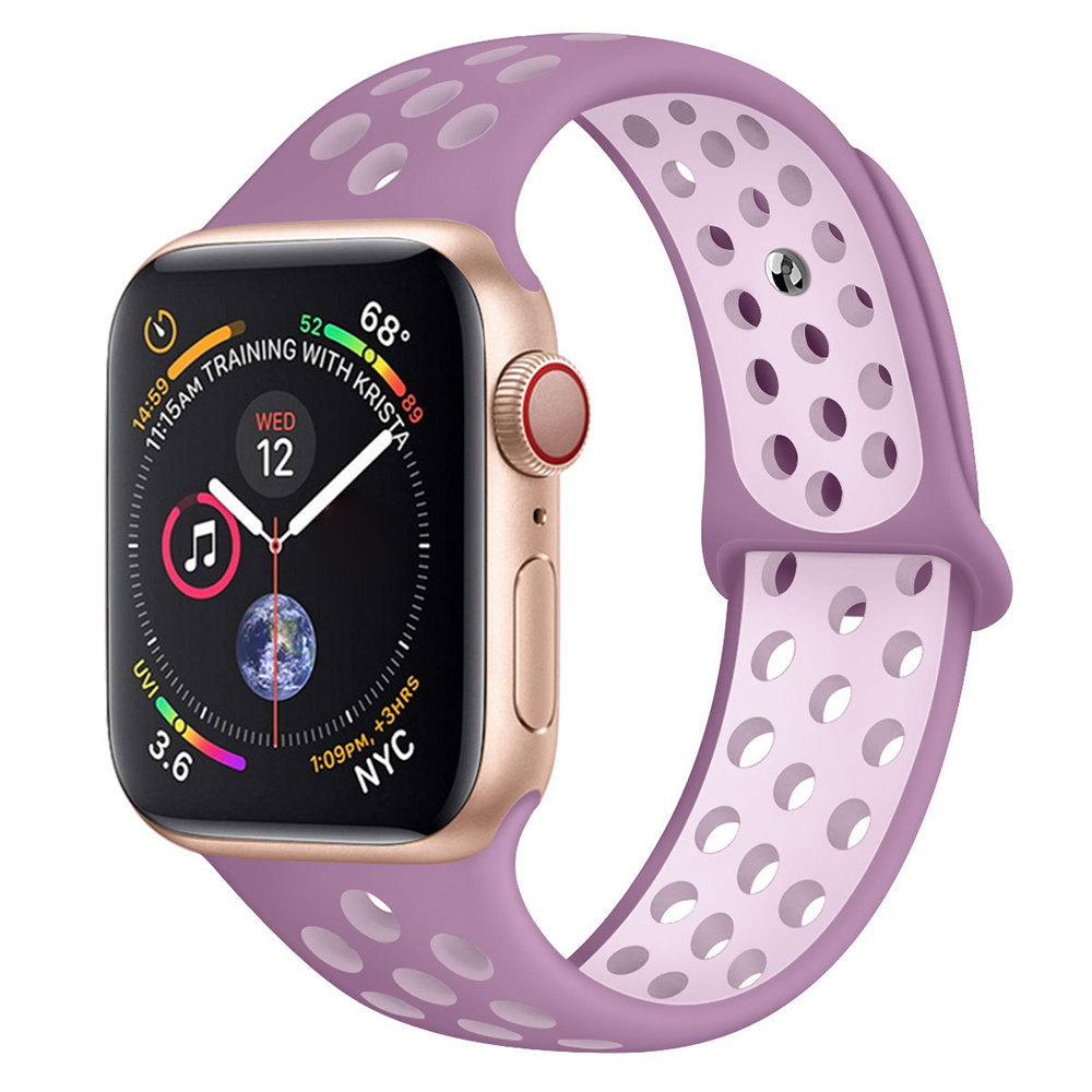 фото Силиконовый ремешок sport с перфорацией для смарт часов watch 42 - 44 мм / светло-розовый nobrand