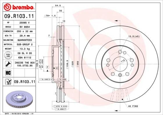 

Тормозной диск brembo передний для Mercedes-BenzM-Class 2005-, R-Class 2006- 09.R103.11