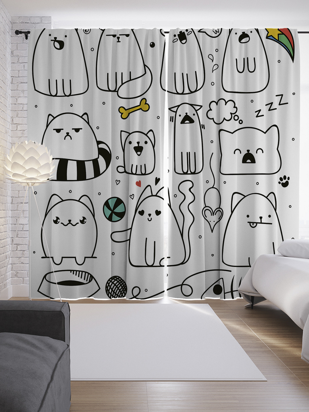 

Шторы JoyArty с фотопечатью "Кошачий распорядок" из сатена, 290х265 см, Кошачий распорядок