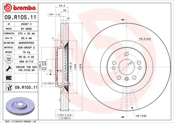 

Тормозной диск brembo передний для Mercedes-BenzGL-Class 2006- 09.R105.11