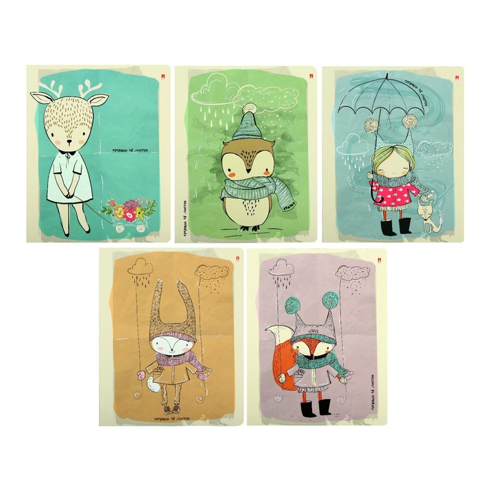 

тетрадь 48л кл Animals in rain, мел карт мат лам софт тач 5В МИКС 7-48-1079 (5 шт)
