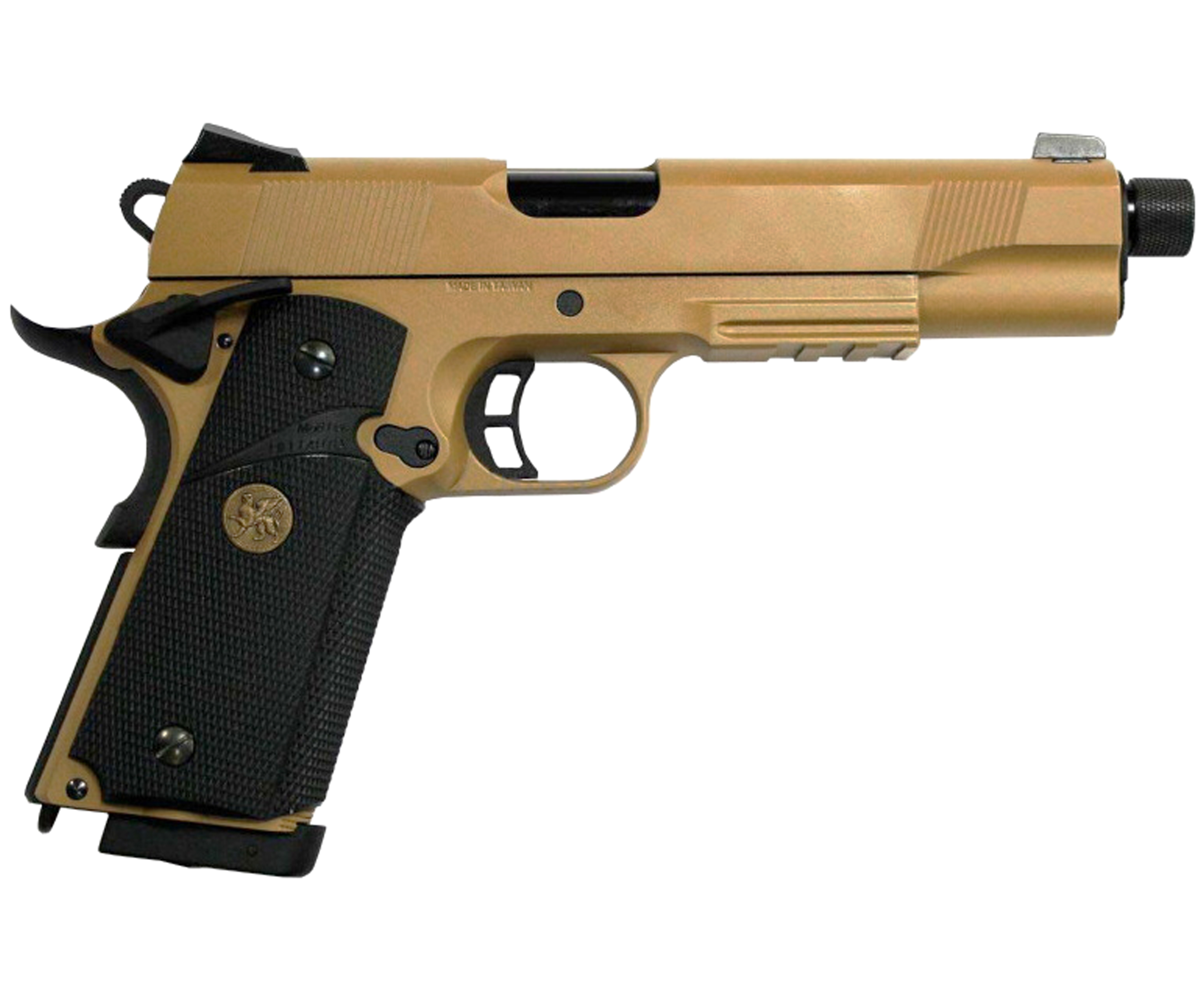 Страйкбольный пистолет KJW Colt M1911 M.E.U. 6 мм, GBB, Gas, Tan, удлиненный ствол