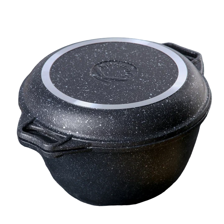 фото Казан с крышкой-сковородой, 3 л, антипригарное покрытие, тёмный мрамор nobrand