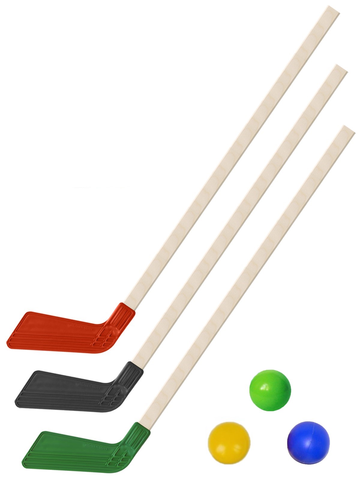 Детский хоккейный набор Задира-плюс Клюшка хоккейная детская 3шт (черн+красн+зел)+3 мяча