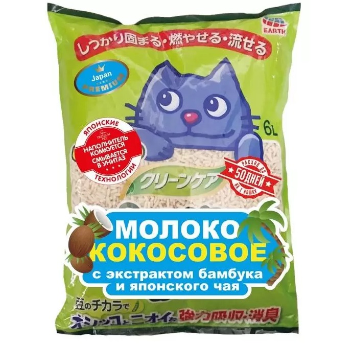 Комкующийся наполнитель для кошек Japan Premium Pet Молоко кокосовое с бамбуком, 6л, 2кг