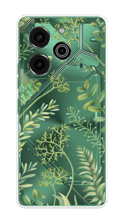 

Чехол на Tecno Pova 6 Pro 5G "Green Leaves", Зеленый;прозрачный, 305250-1