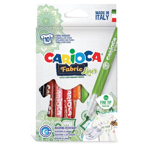 Маркеры для ткани CARIOCA (Италия) Fabric, 10 цветов, круглый наконечник 2,6 мм, 42909