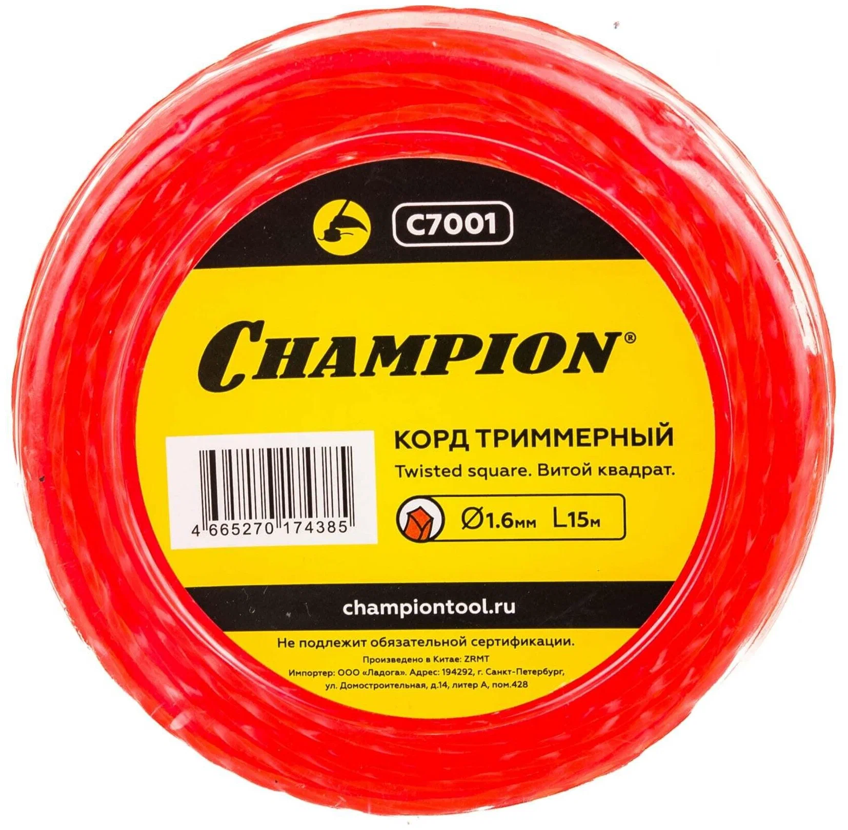 

Корд тримм. Champion Twisted Square 1.6мм х 15м (витой квадрат)